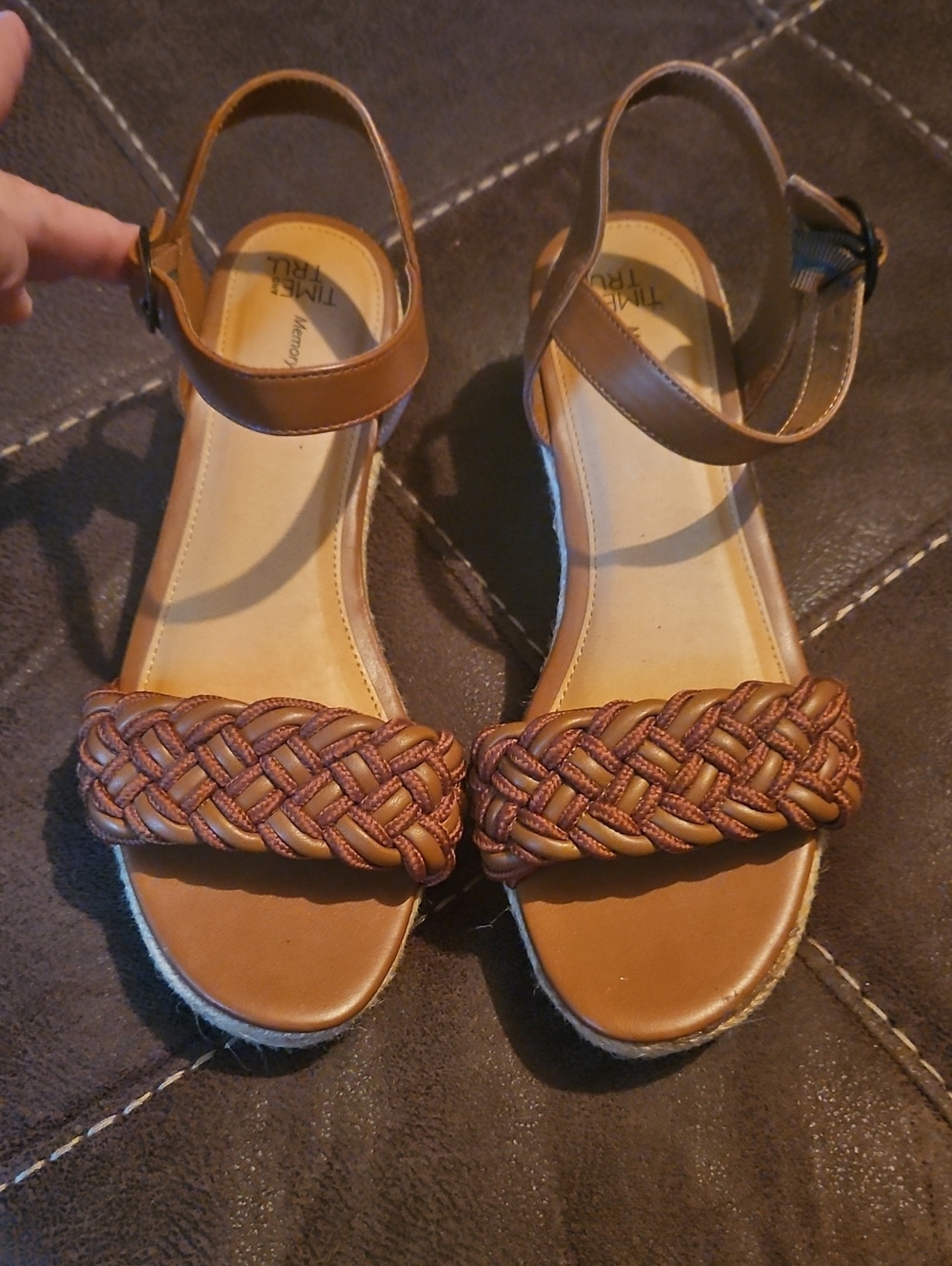 Time and Tru Tan Braided Front Ankle-Strap Sandals 9